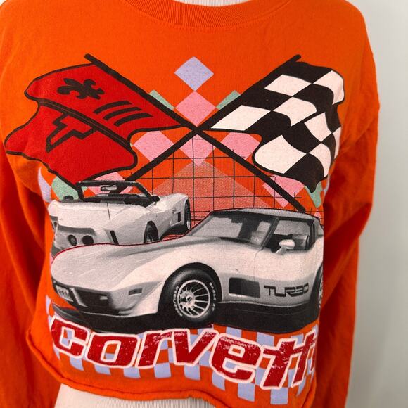 Corvette Orange Flags Crop Long Sleeve T-Shirt Size Small - Picture 6 of 6